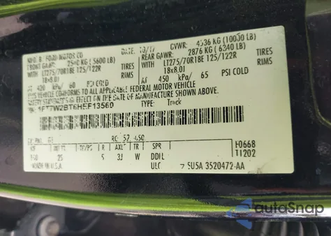 2017 Ford F-250 Xlt из США, поврежденный, VIN 1FT7W2BT6HEF13560